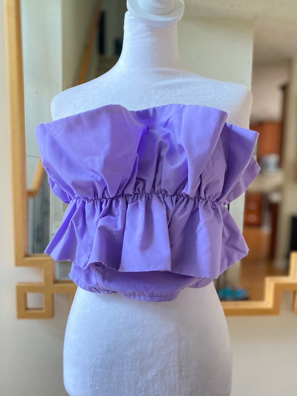 Do+Be Purple Ruffle Strapless Smocked Crop Top with Bow Detail Size S